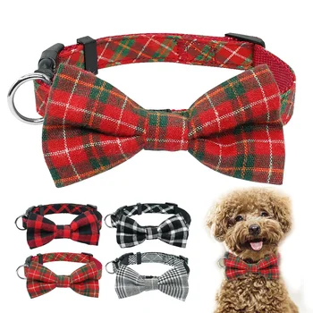 

Fashion Plaid Dog Collar With Bowtie Puppy Adjustable Bowknot Collars For Small Medium Dogs Cats Chihuahua Christmas Gift