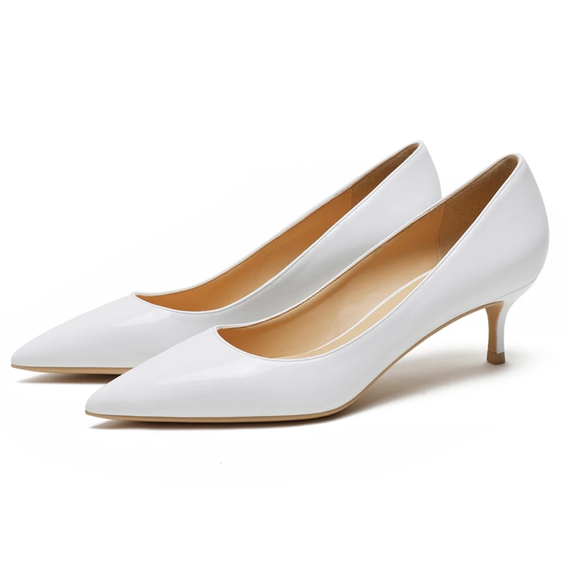 KATELVADI Office Lady Shoes Women Pumps White Patent Leather Fashion Ladies Pumps 5CM Med Heel Shoes For Women,K-322