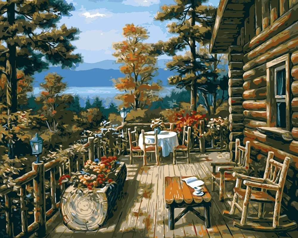 

HQ Digital Oil Paintings coloring By Numbers The jungle cabin rest room tables Canvas Abstract Handpainted Home Wall Decoration