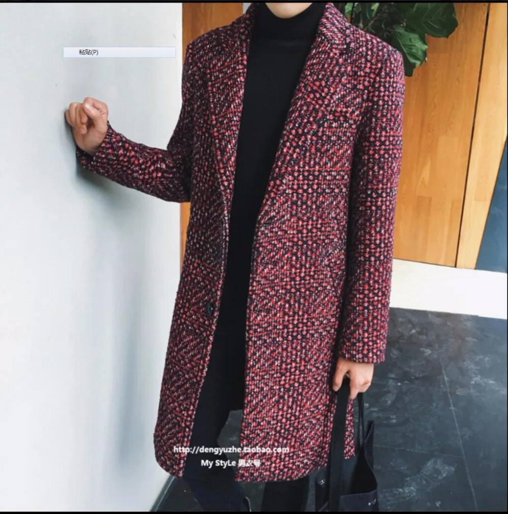 

Autumn and winter wool coat Men's slim medium-long turn-down collar woolen trench casual thickening outerwear costumes