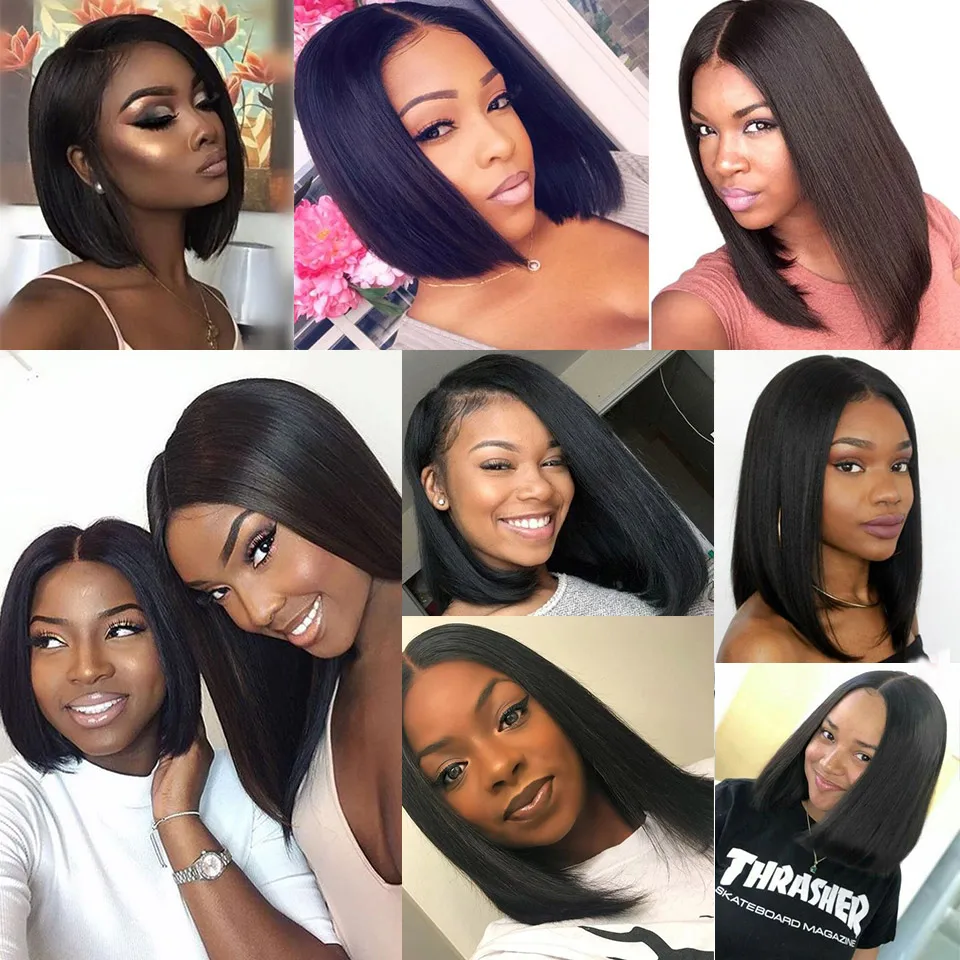 Allove Short Lace Front Human Hair Wigs Bob Wig For Black Women Brazilian Remy Straight Bob Lace Front Wigs 180% Density