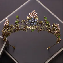 Accesorios para el cabello de boda corona de reina de diamantes de imitación cuentas de flores de cristal oro Vintage diadema joyería de moda