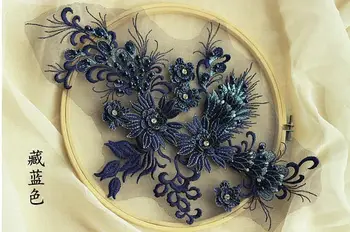 

10 pieces lace applique, heavy bead lace applique, 3D lace applique with rhinestones, bridal 3d floral flower appliques