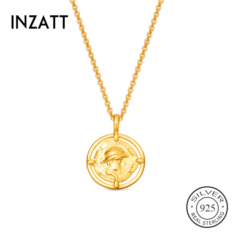 

INZATT Real 925 Sterling Silver Vintage Hollow Round Pendant Necklace For Charming Women Necklace Geometric Fine Jewelry 2019