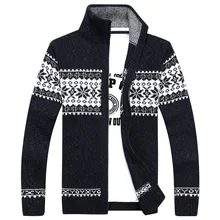 

2018 Autumn and Winter New Sweater Snowflake Pattern Sweater Men's Casual Cardigan Thickening Wool Jacket