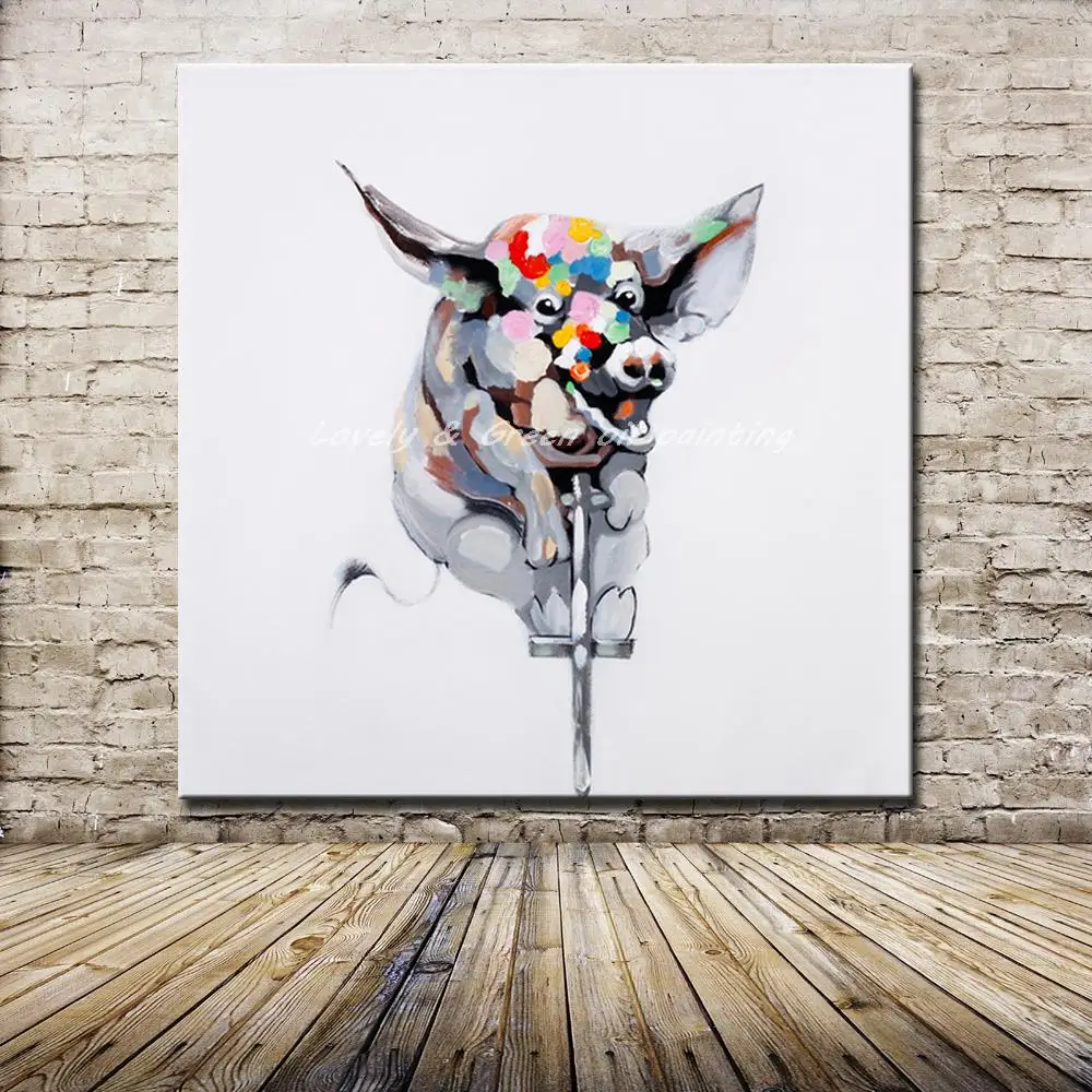 

No Framed Handmade Large Modern Colorful Lovely Animal Acrobatics Pig Oil Painting On Canvas Wall Art Children's Home Decoration