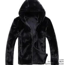 Черное теплое пальто с капюшоном из искусственного меха норки, мужская кожаная куртка, Мужская куртка, пальто с ворсом, осенне-зимняя теплая верхняя одежда
