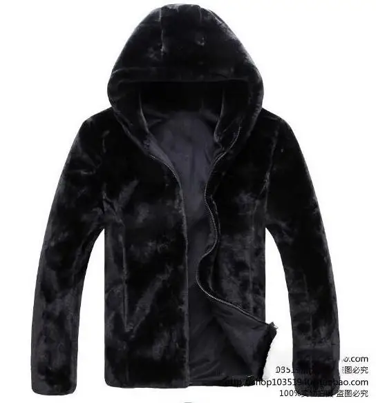 

Black hooded warm Faux mink fur coat mens leather jacket men jaqueta de couro overcoat Villus autumn winter thermal outerwear