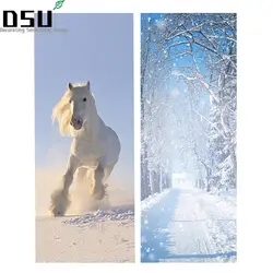 DIY 3D двери наклейки Снег декорации белый узор лошадь обои ПВХ Водонепроницаемый двери плакат для Спальня Home Decor 200*77 см