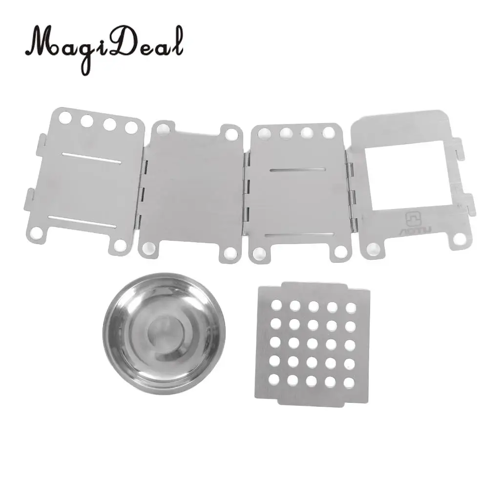 MagiDeal Camping Stove Stainless Steel Folding Wood Stove Alcohol Burner Pocket Compact Foldable Stove Outdoors Small Tools