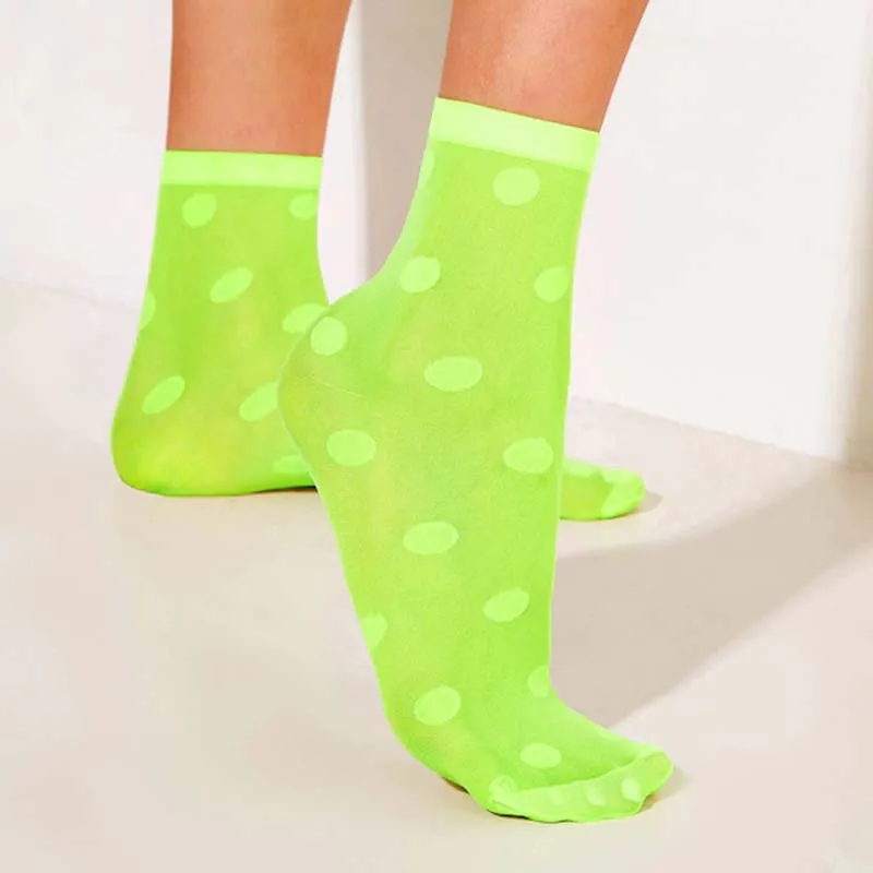 [WPLOIKJD] продукт корейский стиль женские ультратонкие кружевные носки прозрачные женские носки с узором в горошек креативные Calcetines Skarpetki - Цвет: 1