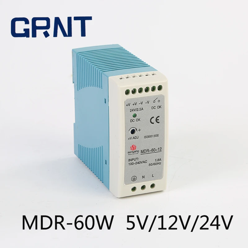MDR-60W-5V/12V/24V Din Rail ультратонкий одновыходной импульсный источник питания |