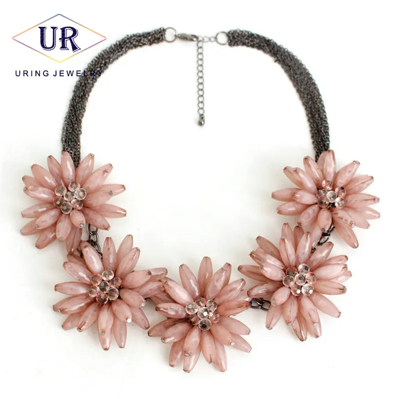 

Statement Necklace for Women Pink Crystal Flowers Boho Fashion Jewelry 2018 Gift for Girl KA336