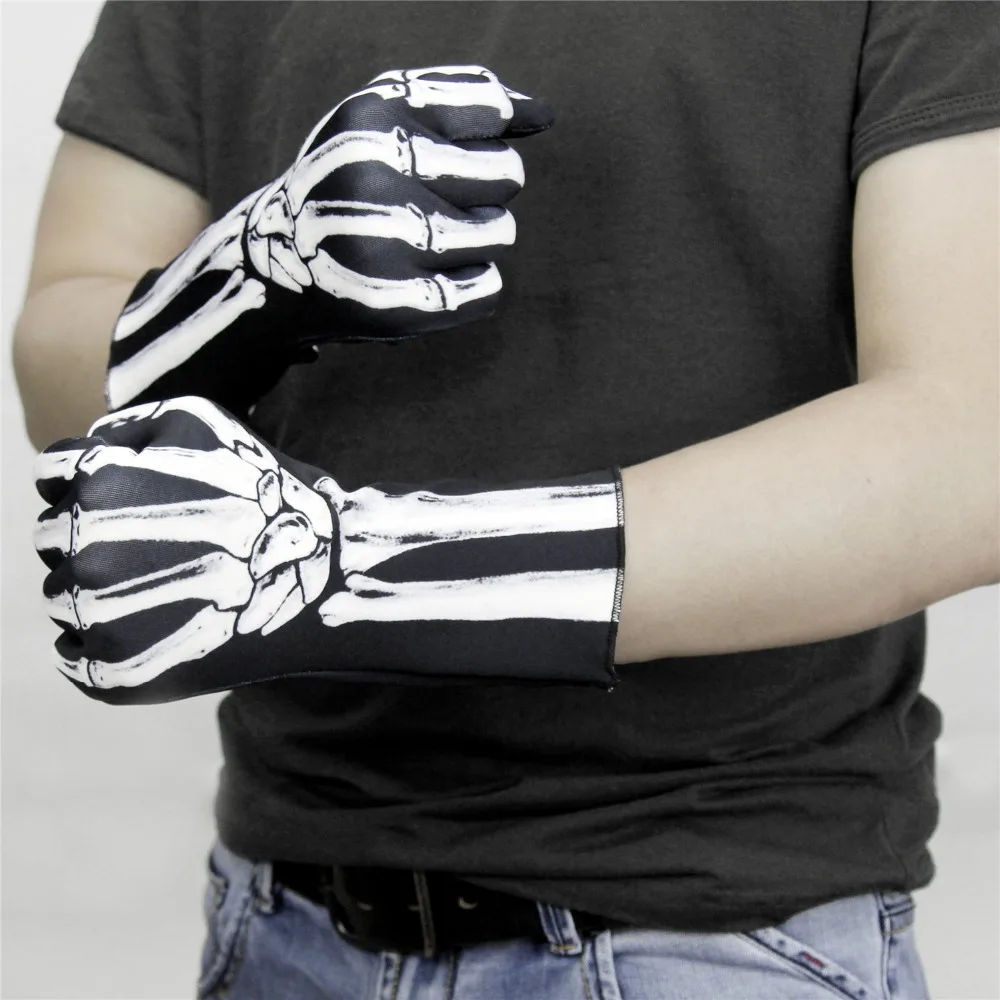 suit gloves SzBlaZe Brand New Halloween Masquerade Skeleton gloves Ghost Bone Reaper Print Cosplay Full Finger Gloves  Skull Opera Gloves black leather driving gloves