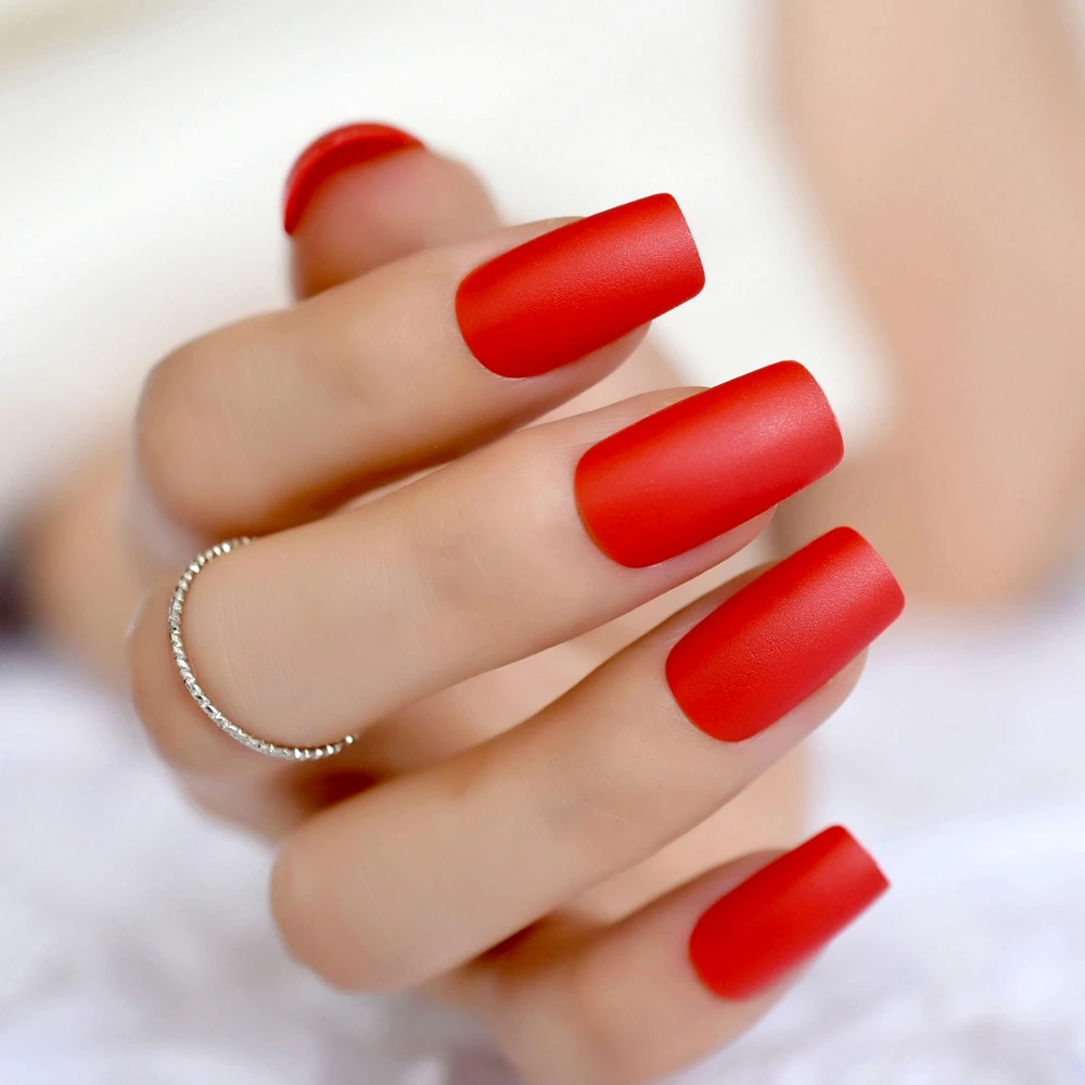 24pcs Long Red Artificial Matte Nail Tips Square False 24pcs Long Red Artificial Matte Nail Tips Square False Kit Easy Diy For Lady Manicure Salon Product 267m In Nails From Beauty Health On