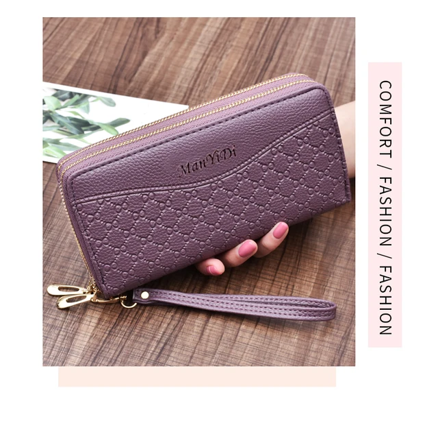 WOMEN'S LARGE DOUBLE ZIP LEATHER DESIGNER WALLETS – Vncy's Boutique