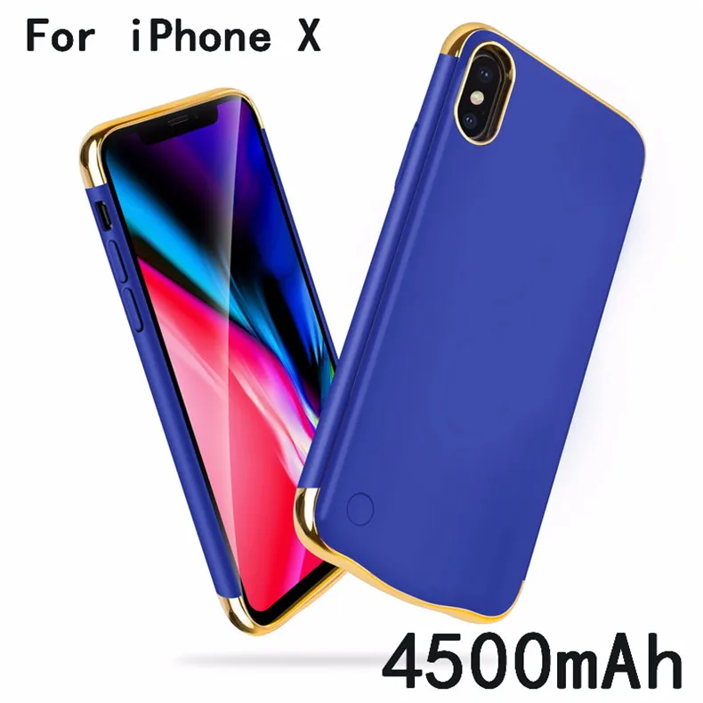 Тонкий противоударный чехол для зарядного устройства для iPhone XR XS Max, перезаряжаемый внешний аккумулятор для iPhone X XS, чехол для зарядки - Цвет: IX-Blue