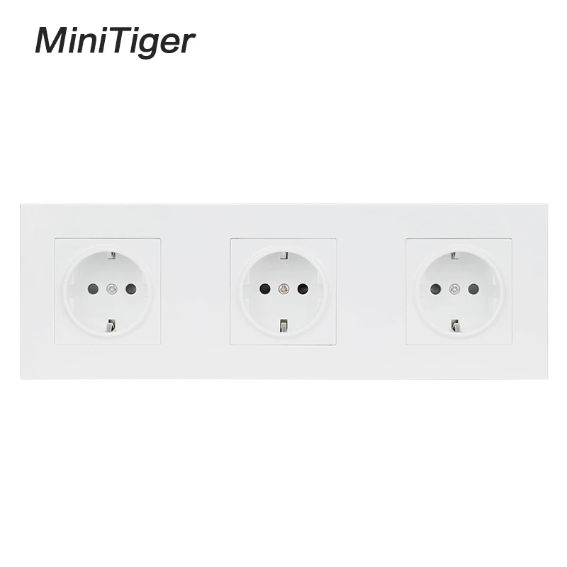 Белая настенная тройная розетка Minitiger из поликарбоната с заземлением 16 А