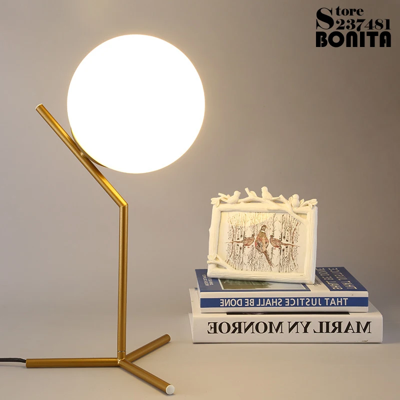  Nordic modern minimalist table lamps for living room white glass ball table light iron tripod milky - 32850686825