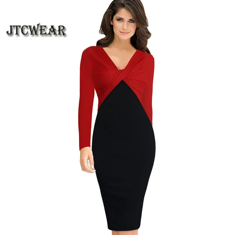 High Grade Elegant Lady Dresses V Neck High Waist Draped Ruched Twist Tunic Party Business Work