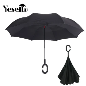 

Yesello Black Rolling Over Inverted Double Layer Windproof UV Protection Reverse folding Umbrella