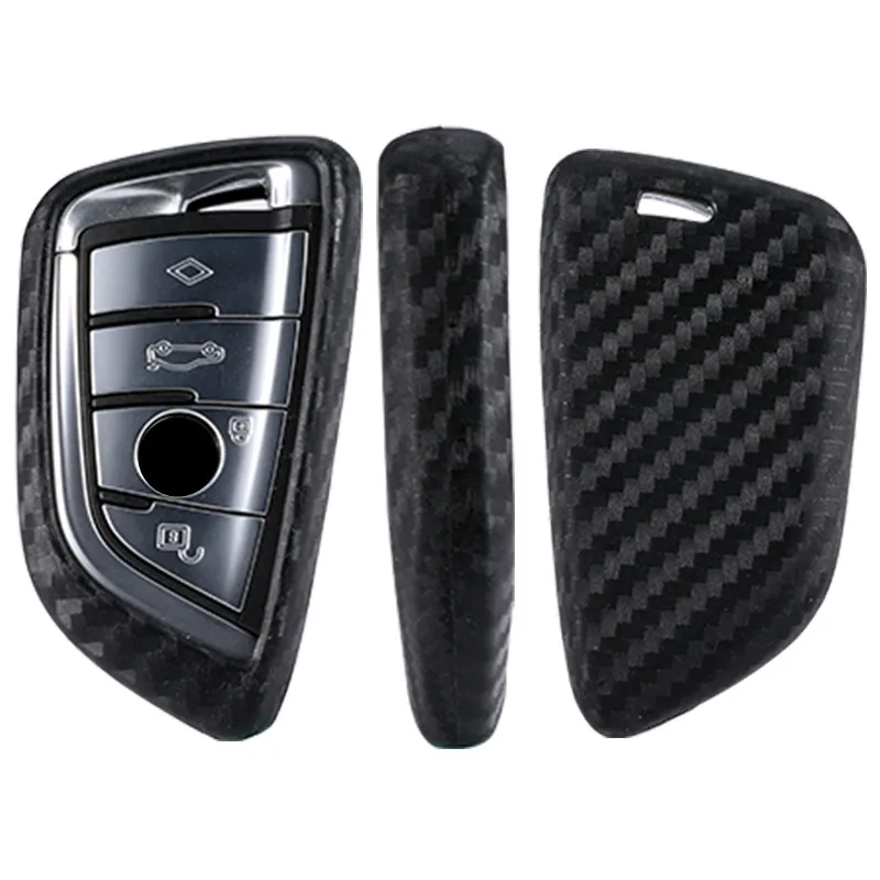 

Carbon Fiber Silica gel Auto Remote Key Shell Protection Covers For Bmw New X1 X5 X6 5 Series 2014 2016 Holder Car-Styling Case