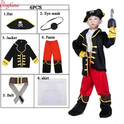 Пират мальчик Карнавальный костюм Капитан Джек Карибский пиратский Хэллоуин рождественское праздничное платье костюм для детей костюм