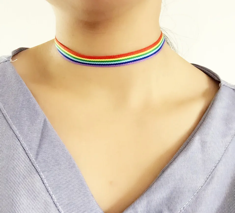 

Men Women Gay Pride Rainbow Choker Necklace Gay and Lesbian Pride Lace Chocker Ribbon Collar equal marriage Jewelry