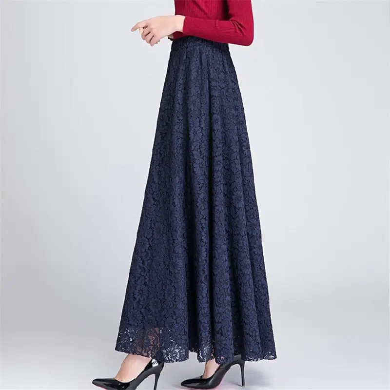 Новая Летняя женская модная эластичная кружевная юбка с высокой талией, Женская винтажная плиссированная трапециевидная длинная юбка макси Y126