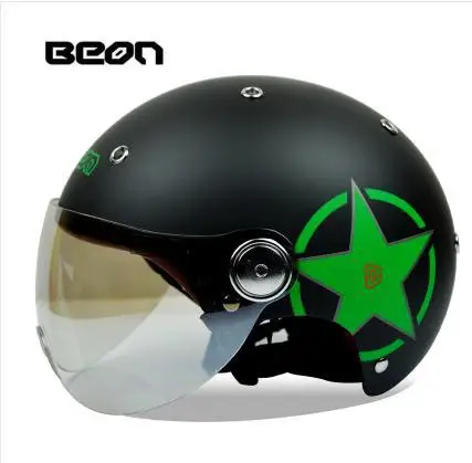 New arrival brand Beon vintage helmet Scooter motos motorbike capacetes retro motorcycle half face helmets - Цвет: green star