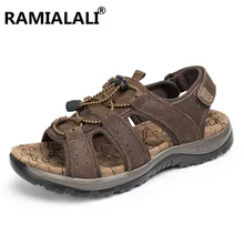Модные Качественные мужские сандалии из натуральной кожи; сетчатая мягкая летняя повседневная обувь в рыбацком стиле; мужские пляжные сандалии; Мужская обувь; большие размеры 38-45