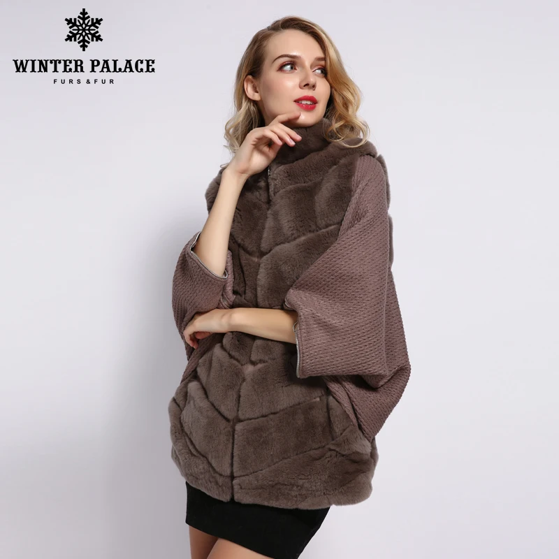 Preise WINTER PALACE 2019 frauen Winter Kaninchen Fell Mantel Bat Stehkragen Kaschmir Nähte Ärmeln Kurzarm Jacke rea fell mantel