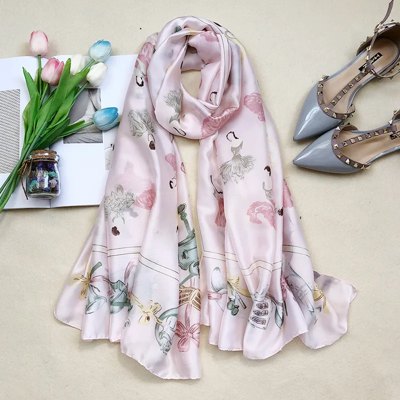 

100% Silk Scarf Luxury Women Brand Scarves for Women Shawl High Quality Cute Dance Girls Print hijab wrap Fashion bandana