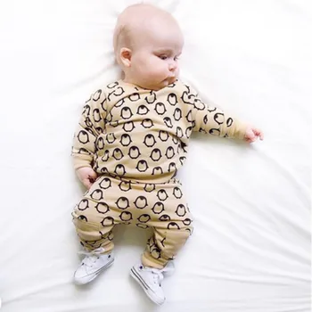 

2019 Autumn Baby Boy Clothes Baby Clothing Set Fashion Cotton Long-Sleeved Penguin T-Shirt+Pants Newborn Baby Girl Clothing Set