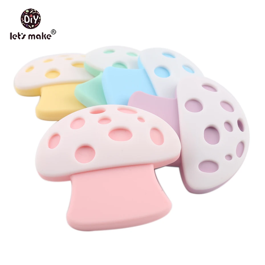 

Let's Make 2PC Baby Teether Mushroom Nursing Pendant Food Grade Materials Strengthening Tooth Toy Training Silicone Accessories