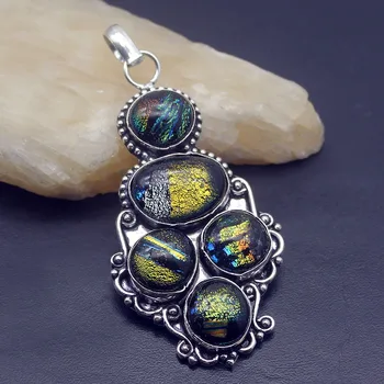 

Hermosa Elegant Cute Pretty Natural Dichroic Glass Charms Necklace Pendant 2 3/4 Inches A502