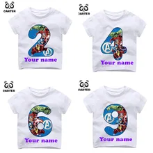 Детские футболки с надписью «С Днем Рождения», «мстители», номер 1-9, футболка для мальчиков и девочек, детская футболка супергероя «Человек-паук», детская одежда