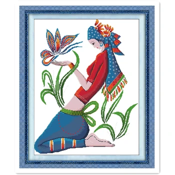 

Butterfly Woman Chinese Counted Cross Stitch Pattern DMC Cross Stitch Fabric Embroidery Cross Set 11CT 14CT Printed On Canvas