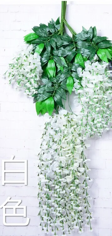 103 см 20 шт. искусственная Глициния фасоль в виде вьющегося стебля с цветами Для свадебной вечеринки гостиная шёлковые цветы для украшения - Цвет: Белый