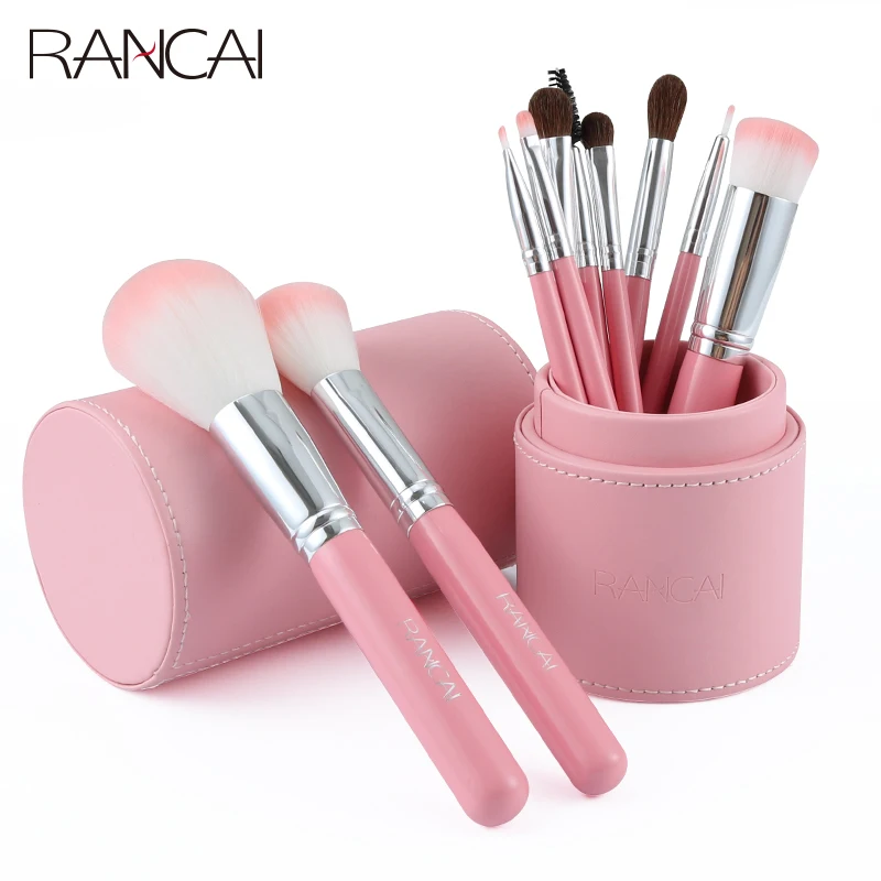 RANCAI – ensemble de pinceaux de maquillage avec cylindre, 10 pièces, pour fond de teint, blush, lèvres, Eyeliner, fard à paupières, mélange de Contour