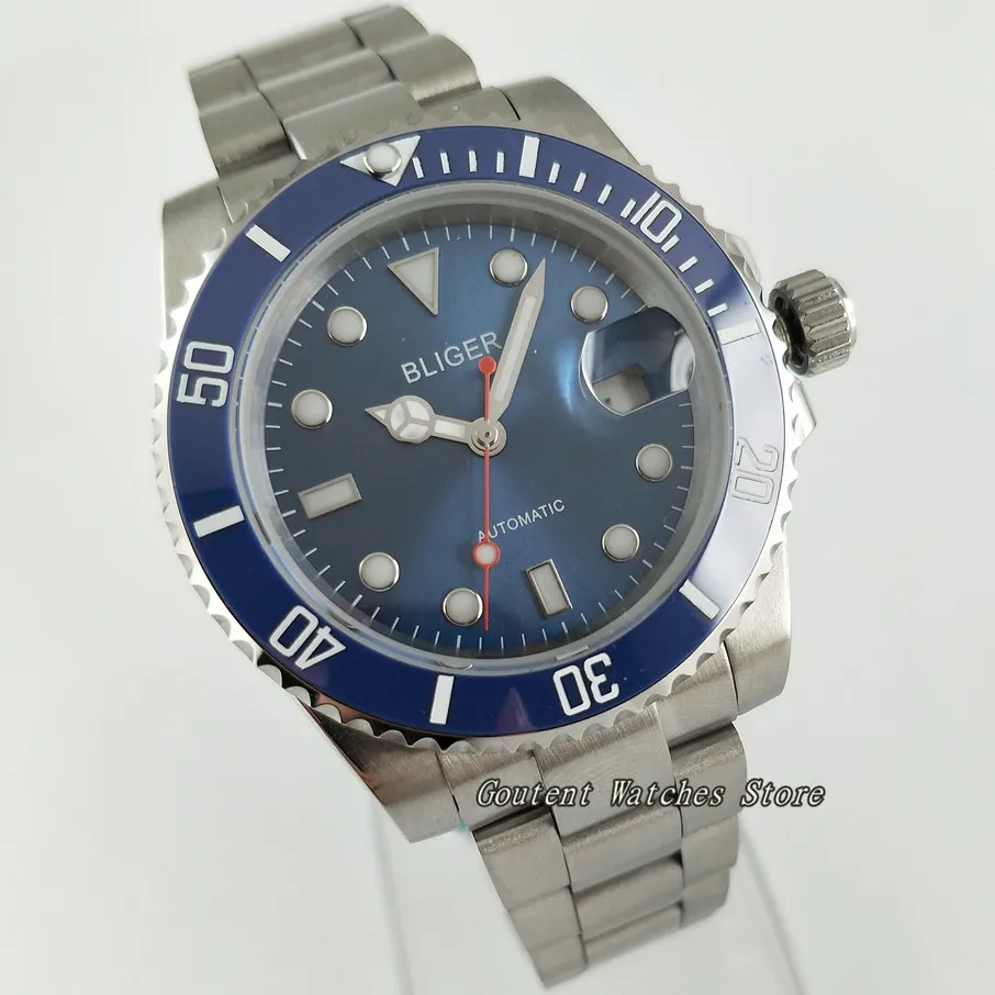 

40mm Bliger Blue Dial Date Luminous Sapphire Crystal Automatic Men's Watch