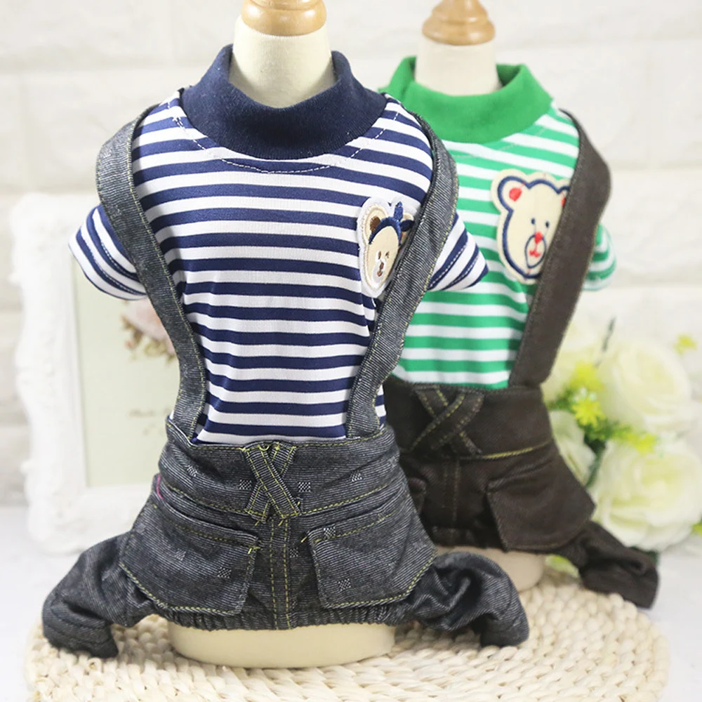 

Cute Spring Pet Dog Clothes Striped Style Denim Pet Rompers Puppy Dog Jean Jumpsuits Dog Coats 2 Colors XS-XXL For Chihuahua