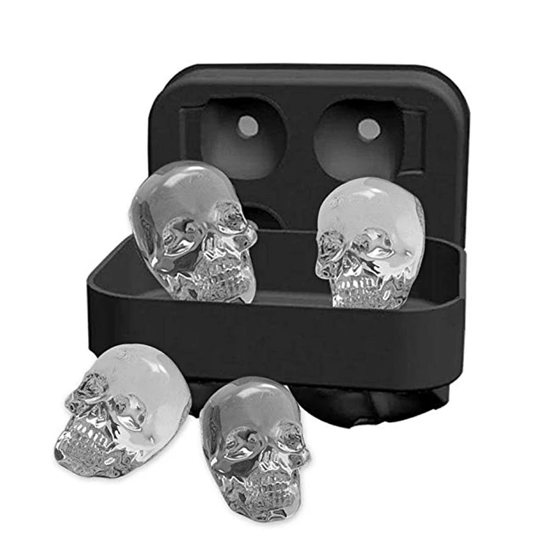 

New3D Skull Ice Cube Tray Mould, Makes Four Vivid Skulls, Food Grade Flexible Silicone Ice Cube Maker in Shapes for Whiskey