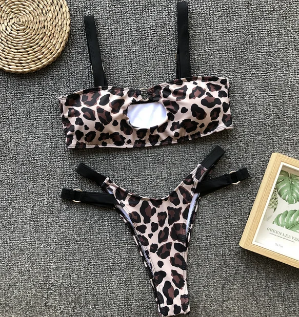 Сексуальный купальник с леопардовым принтом, Женский мягкий пуш-ап бикини, набор, полые купальники, купальник, пляжная одежда, бюстгальтер