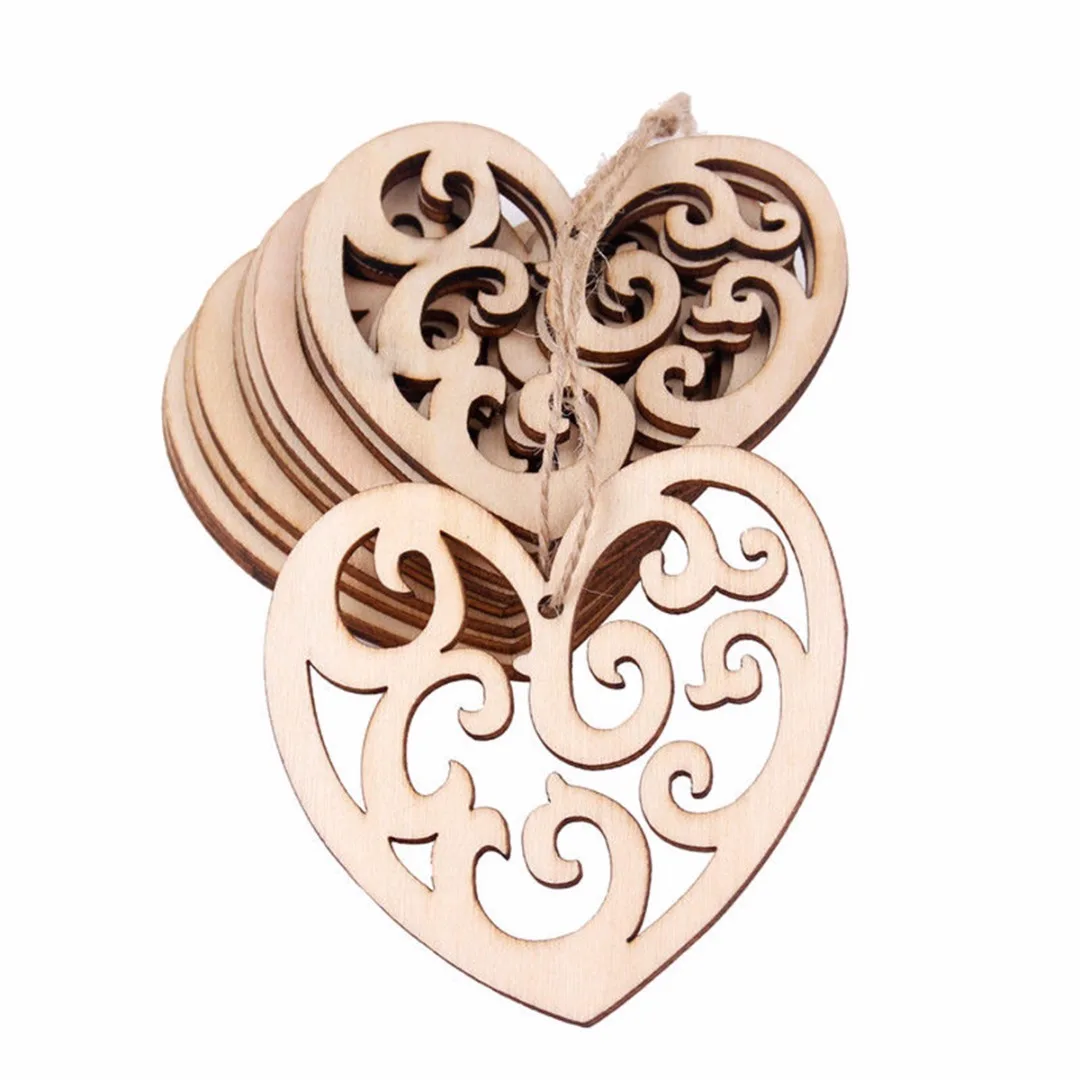 10Pcs Wooden Love Heart Hanging Decor Wedding Gifts Wedding Pendant Craft Decoration Party Decor Supplies