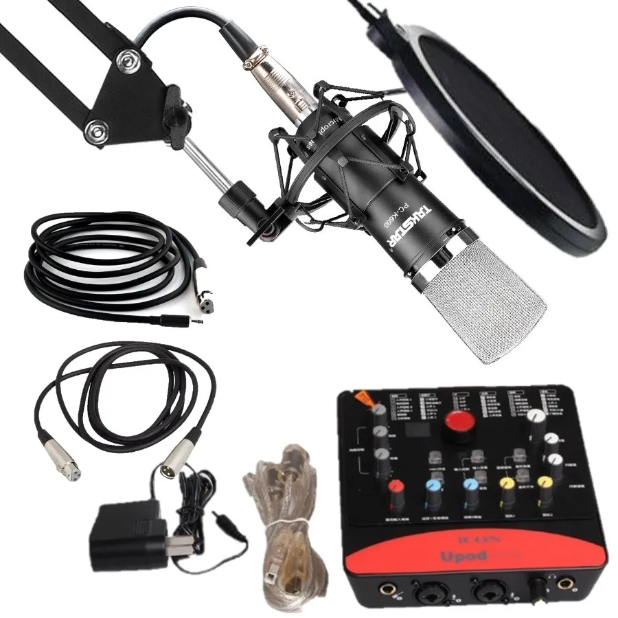 Us 216 75 15 Off Takstar Pc K600 Microphone With Icon Upod Pro Sound Card For Studio Recording Chat Room Broadcasting With Audio Cables In