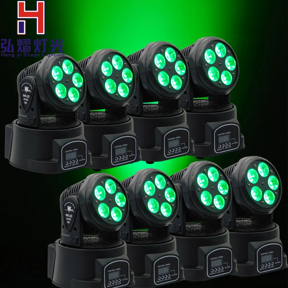 

8pcs/lot Sales LED Moving Head Light Beam Mini 5x18W High Power RGBWA 6IN1 10/15 Channels Dj DMX Disco Stage