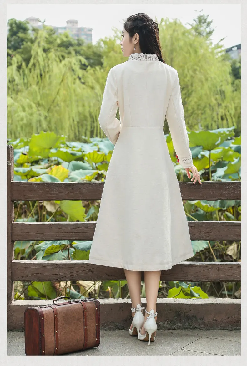 2016 Winter Women Coat Vintage Retro Single Breasted Mandarin Collar Woolen Outerwear Coat