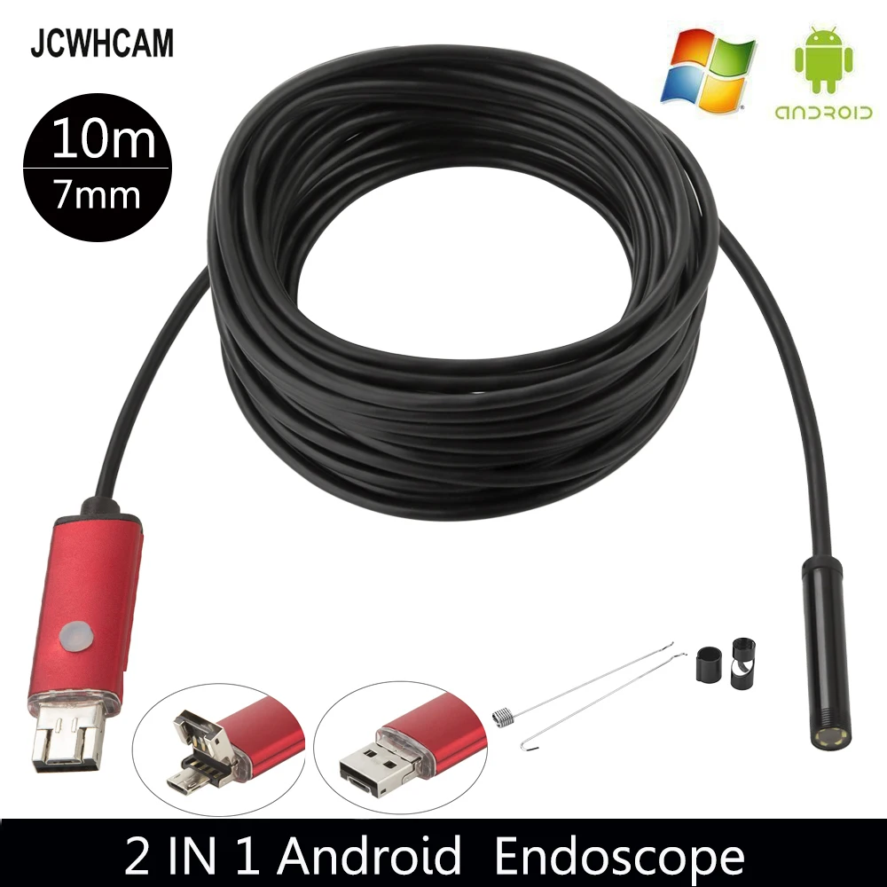 Эндоскоп JCWHCAM с 6 светодиодами Бороскоп USB кабель 10 м 7 мм OTG микро usb для