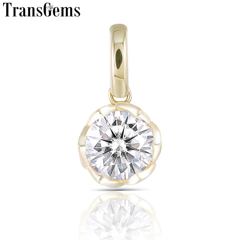 

Transgem 1ct 6.5mm F Color Moissanite Pendant 14K 585 Yellow Gold Classic Slide Pendant for Women